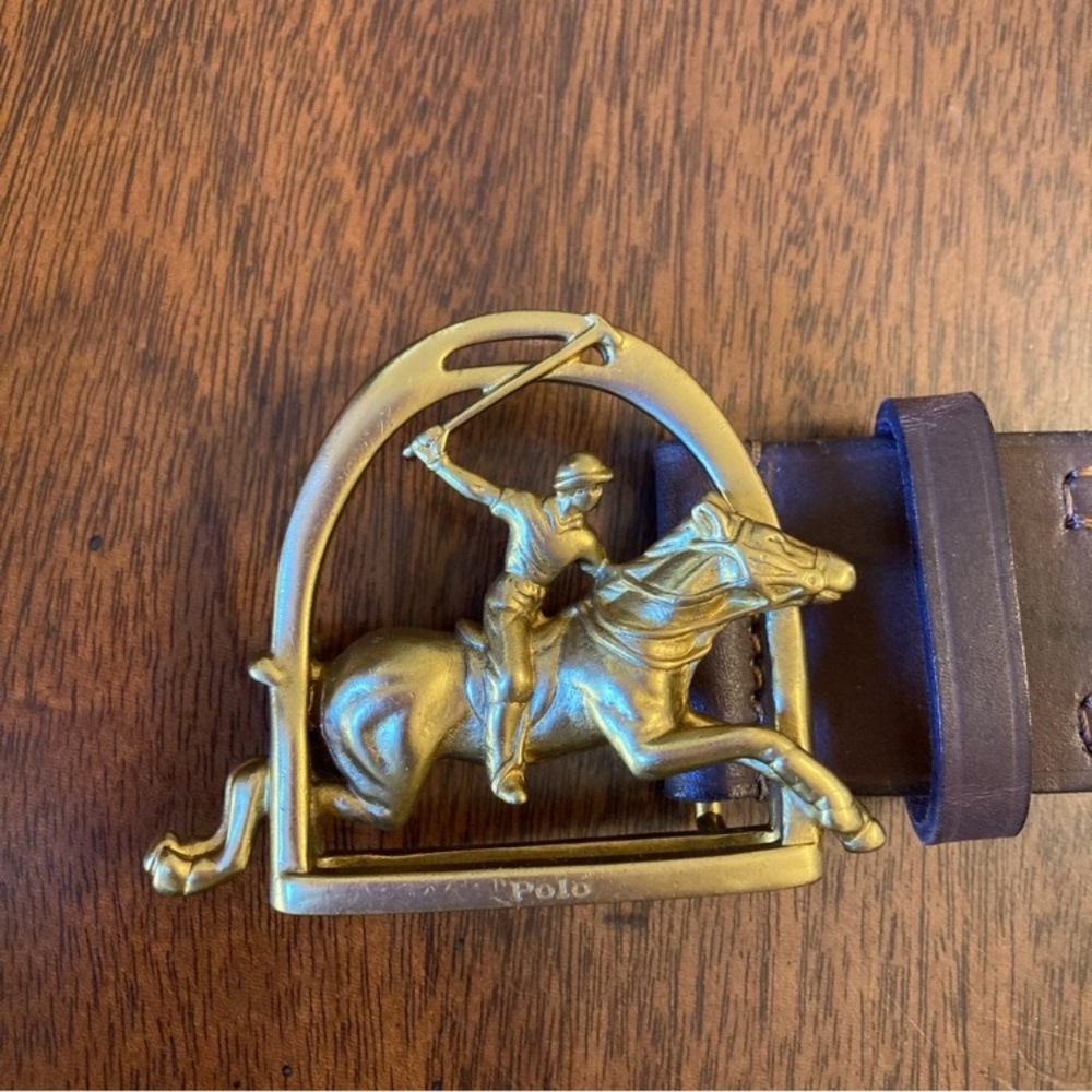 POLO RALPH LAUREN Equestrian Brown Leather Brass Buckle Belt NWT - Picture 3 of 11